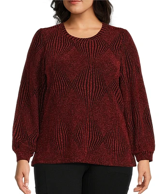 Intro Plus Size Lurex Knit Scoop Neck Long Princess Sleeve Top