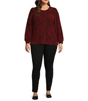 Intro Plus Size Lurex Knit Scoop Neck Long Princess Sleeve Top