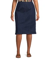 Intro Plus Size Nia Denim Tummy Control Waist Pull-On Pencil Skirt