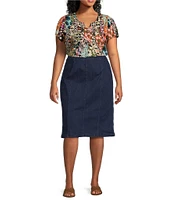 Intro Plus Size Nia Denim Tummy Control Waist Pull-On Pencil Skirt