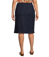 Intro Plus Size Nia Denim Tummy Control Waist Pull-On Pencil Skirt