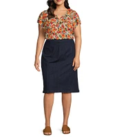 Intro Plus Size Nia Denim Tummy Control Waist Pull-On Pencil Skirt