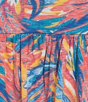 Intro Plus Size Paintbrush Abstract Print V-Neck Cap Sleeve Tiered A-Line Dress