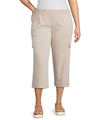 Intro Plus Size Rib Knit Pheobe Pull-On Cargo Capri Pants