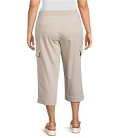 Intro Plus Size Rib Knit Pheobe Pull-On Cargo Capri Pants