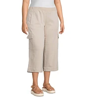 Intro Plus Size Rib Knit Pheobe Pull-On Cargo Capri Pants
