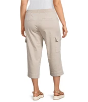 Intro Plus Size Rib Knit Pheobe Pull-On Cargo Capri Pants
