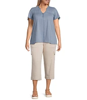 Intro Plus Size Rib Knit Pheobe Pull-On Cargo Capri Pants
