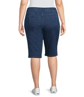 Intro Plus Size Rivet Trim Flower Skimmer Denim Pull-On Shorts