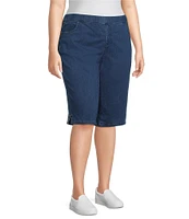 Intro Plus Size Rivet Trim Flower Skimmer Denim Pull-On Shorts