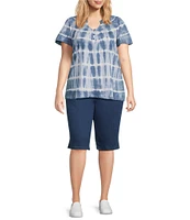 Intro Plus Size Rivet Trim Flower Skimmer Denim Pull-On Shorts