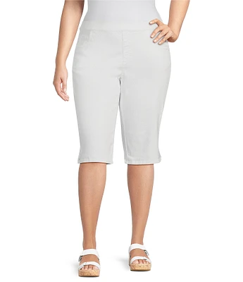 Intro Plus Size Rivet Trim Flower Skimmer Denim Pull-On Shorts