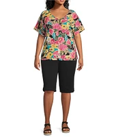 Intro Plus Size Rivet Trim Flower Skimmer Shorts