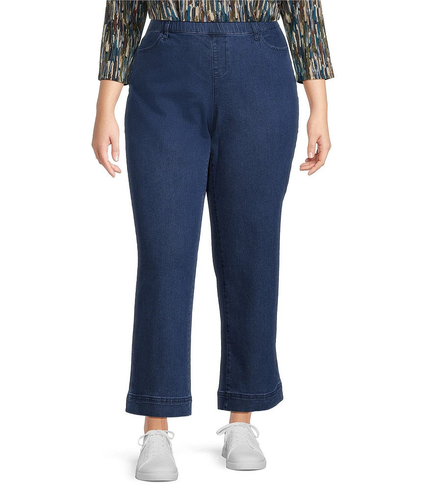 Intro Plus Size Stella Straight Leg Slimming Comfort Waist Pull-On Denim Ankle Pants