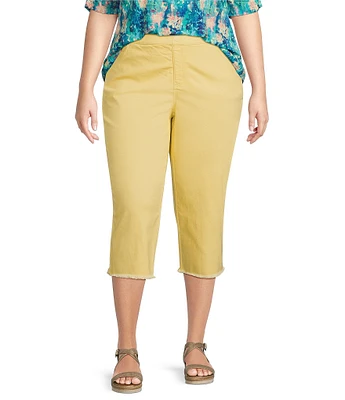 Intro Plus Size Straight Slim Leg Frayed Hem Capri Pull-On Pants