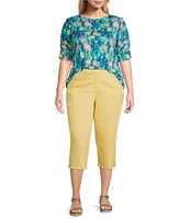 Intro Plus Size Straight Slim Leg Frayed Hem Capri Pull-On Pants