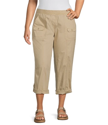 Intro Plus Size Stretch Poplin Adjustable Length Pull-On Cargo Pants