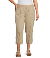 Intro Plus Size Stretch Poplin Adjustable Length Pull-On Cargo Pants
