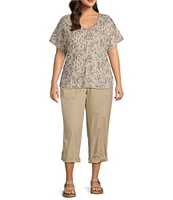 Intro Plus Size Stretch Poplin Adjustable Length Pull-On Cargo Pants