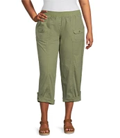 Intro Plus Size Stretch Poplin Adjustable Length Pull-On Cargo Pants