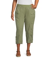 Intro Plus Size Stretch Poplin Adjustable Length Pull-On Cargo Pants