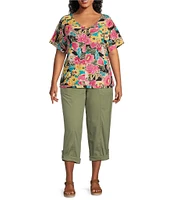 Intro Plus Size Stretch Poplin Adjustable Length Pull-On Cargo Pants