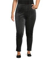 Intro Plus Size Teri Love the Fit Tummy Control Velvet Tonal Striped Leggings