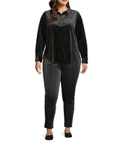 Intro Plus Size Teri Love the Fit Tummy Control Velvet Tonal Striped Leggings