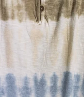 Intro Printed Split V-Neck Short Sleeve Lace Pleated Yoke Tee