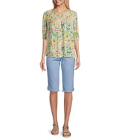 Intro Rivet Trim Flower Skimmer Denim Pull-On Shorts