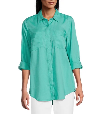 Intro Long Roll-Tab Sleeve Button Front Slub Lyocell Shirt