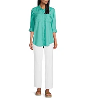 Intro Long Roll-Tab Sleeve Button Front Slub Lyocell Shirt