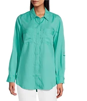 Intro Long Roll-Tab Sleeve Button Front Slub Lyocell Shirt