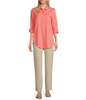 Intro Long Roll-Tab Sleeve Button Front Slub Lyocell Shirt