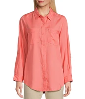 Intro Long Roll-Tab Sleeve Button Front Slub Lyocell Shirt