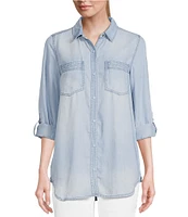 Intro Long Roll-Tab Sleeve Button Front Slub Lyocell Shirt