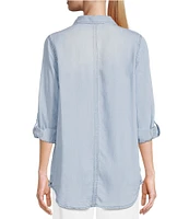 Intro Long Roll-Tab Sleeve Button Front Slub Lyocell Shirt