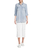 Intro Long Roll-Tab Sleeve Button Front Slub Lyocell Shirt