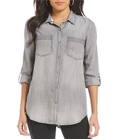 Intro Long Roll-Tab Sleeve Button Front Slub Lyocell Shirt