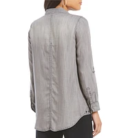 Intro Long Roll-Tab Sleeve Button Front Slub Lyocell Shirt