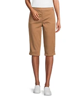 Intro Rose Heatseal Trim Side Hem Embellished Tummy Panel Mid Rise Bermuda Skimmer Shorts