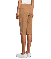Intro Rose Heatseal Trim Side Hem Embellished Tummy Panel Mid Rise Bermuda Skimmer Shorts