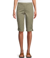 Intro Rose Heatseal Trim Side Hem Embellished Tummy Panel Mid Rise Bermuda Skimmer Shorts