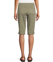 Intro Rose Heatseal Trim Side Hem Embellished Tummy Panel Mid Rise Bermuda Skimmer Shorts