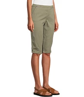 Intro Rose Heatseal Trim Side Hem Embellished Tummy Panel Mid Rise Bermuda Skimmer Shorts