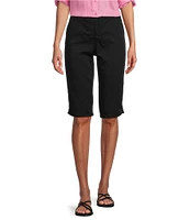 Intro Rose Heatseal Trim Side Hem Embellished Tummy Panel Mid Rise Bermuda Skimmer Shorts