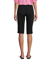 Intro Rose Heatseal Trim Side Hem Embellished Tummy Panel Mid Rise Bermuda Skimmer Shorts