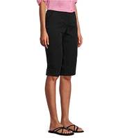 Intro Rose Heatseal Trim Side Hem Embellished Tummy Panel Mid Rise Bermuda Skimmer Shorts