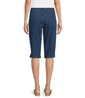 Intro Rose Heatseal Trim Side Hem Embellished Tummy Panel Mid Rise Denim Skimmer Shorts