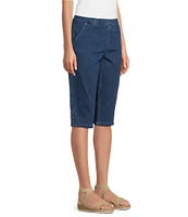 Intro Rose Heatseal Trim Side Hem Embellished Tummy Panel Mid Rise Denim Skimmer Shorts